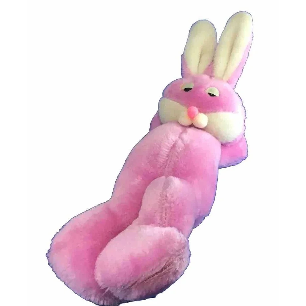 Vtg SUPERIOR TOY & NOVELTY Lounging Pink Bunny Rabbit STUFFED ANIMAL PLUSH 12